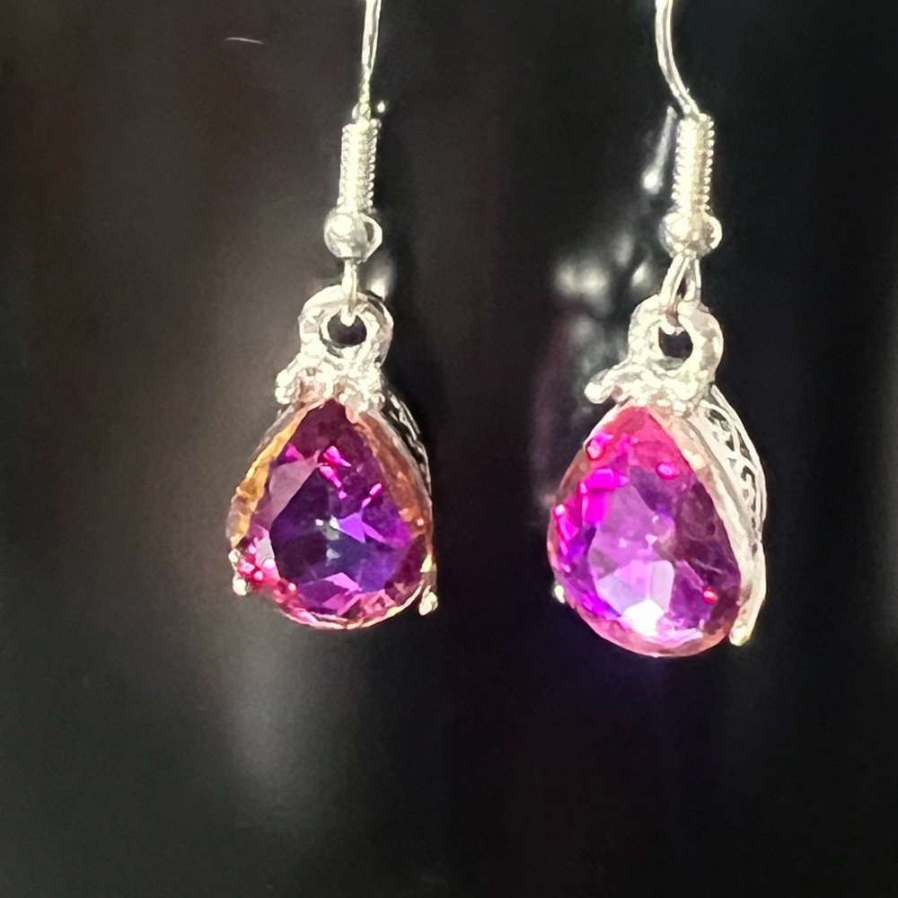 Elegant Pink and Purple Teardrop Earrings